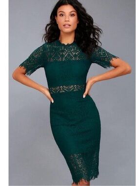 Lulus Remarkable Forest Green Lace Dress - Size M